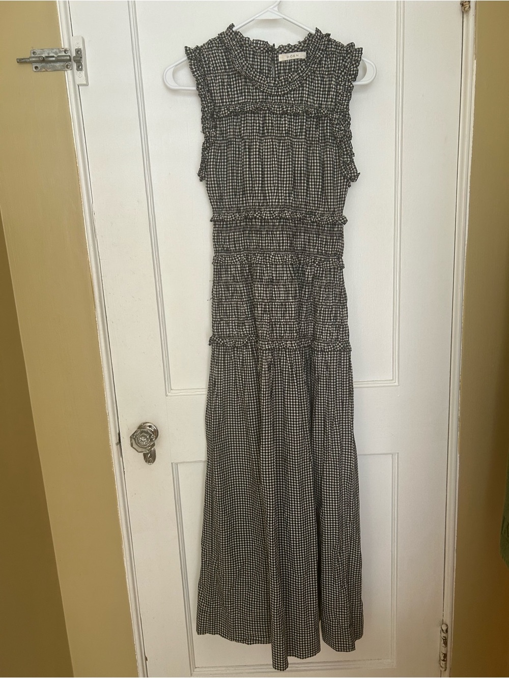 Doen Mallory Smocked Gingham Maxi Dress - Black & White